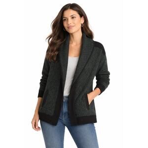 Cabi Shawl Collar Cardigan Sweater Women Medium Green Black Open Front Cozy
